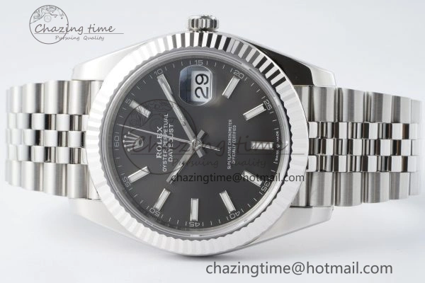 DateJust 41 SS Fluted Bezel KING 1:1 Best Edition 904L Steel Gray Stick Dial on Jubilee Bracelet VR3235