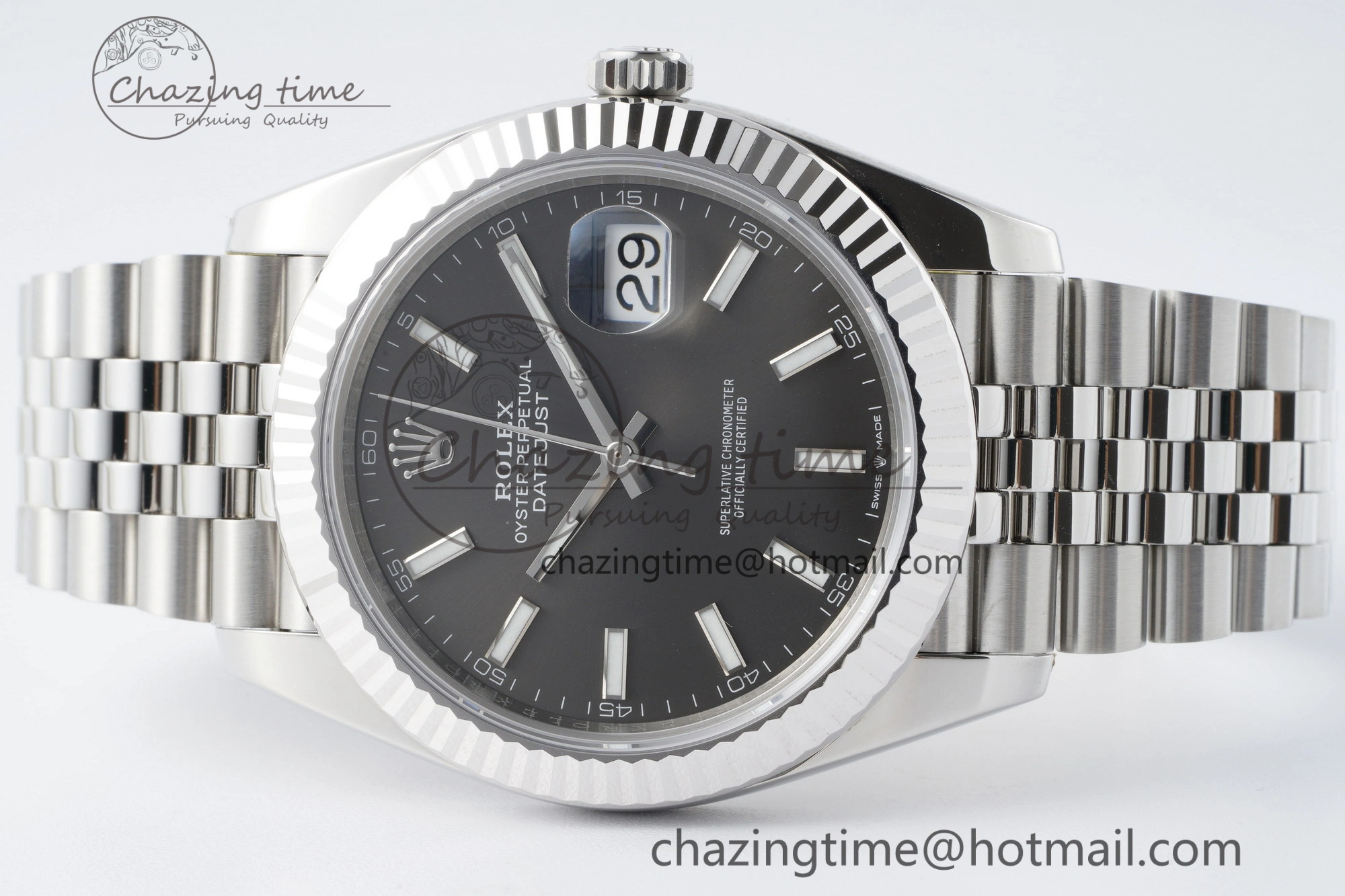 DateJust 41 SS Fluted Bezel KING 1:1 Best Edition 904L Steel Gray Stick Dial on Jubilee Bracelet VR3235