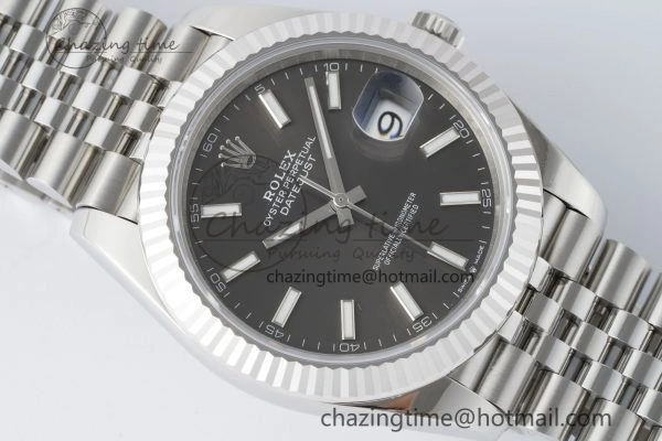 DateJust 41 SS Fluted Bezel KING 1:1 Best Edition 904L Steel Gray Stick Dial on Jubilee Bracelet VR3235