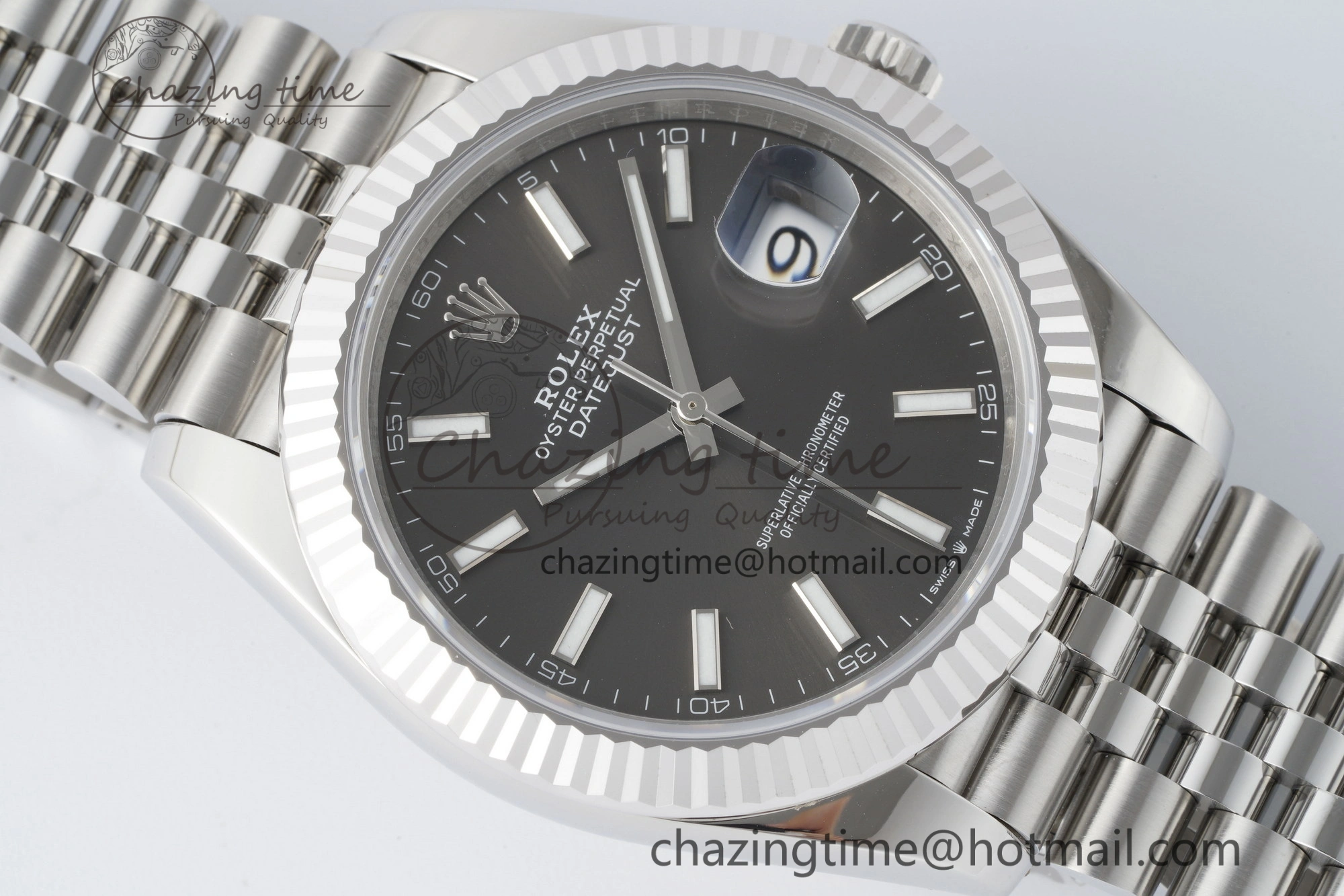 DateJust 41 SS Fluted Bezel KING 1:1 Best Edition 904L Steel Gray Stick Dial on Jubilee Bracelet VR3235