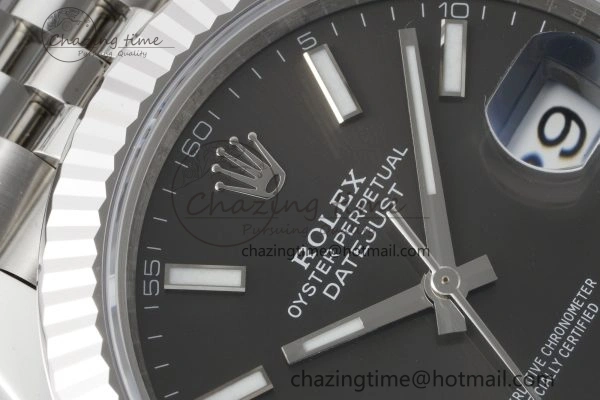 DateJust 41 SS Fluted Bezel KING 1:1 Best Edition 904L Steel Gray Stick Dial on Jubilee Bracelet VR3235