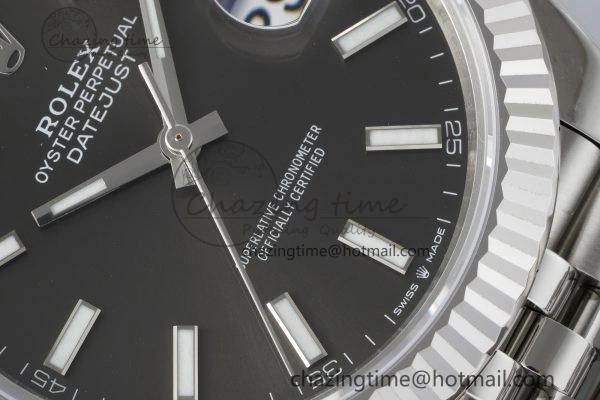 DateJust 41 SS Fluted Bezel KING 1:1 Best Edition 904L Steel Gray Stick Dial on Jubilee Bracelet VR3235