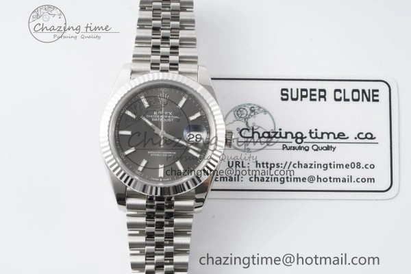 DateJust 41 SS Fluted Bezel KING 1:1 Best Edition 904L Steel Gray Stick Dial on Jubilee Bracelet VR3235