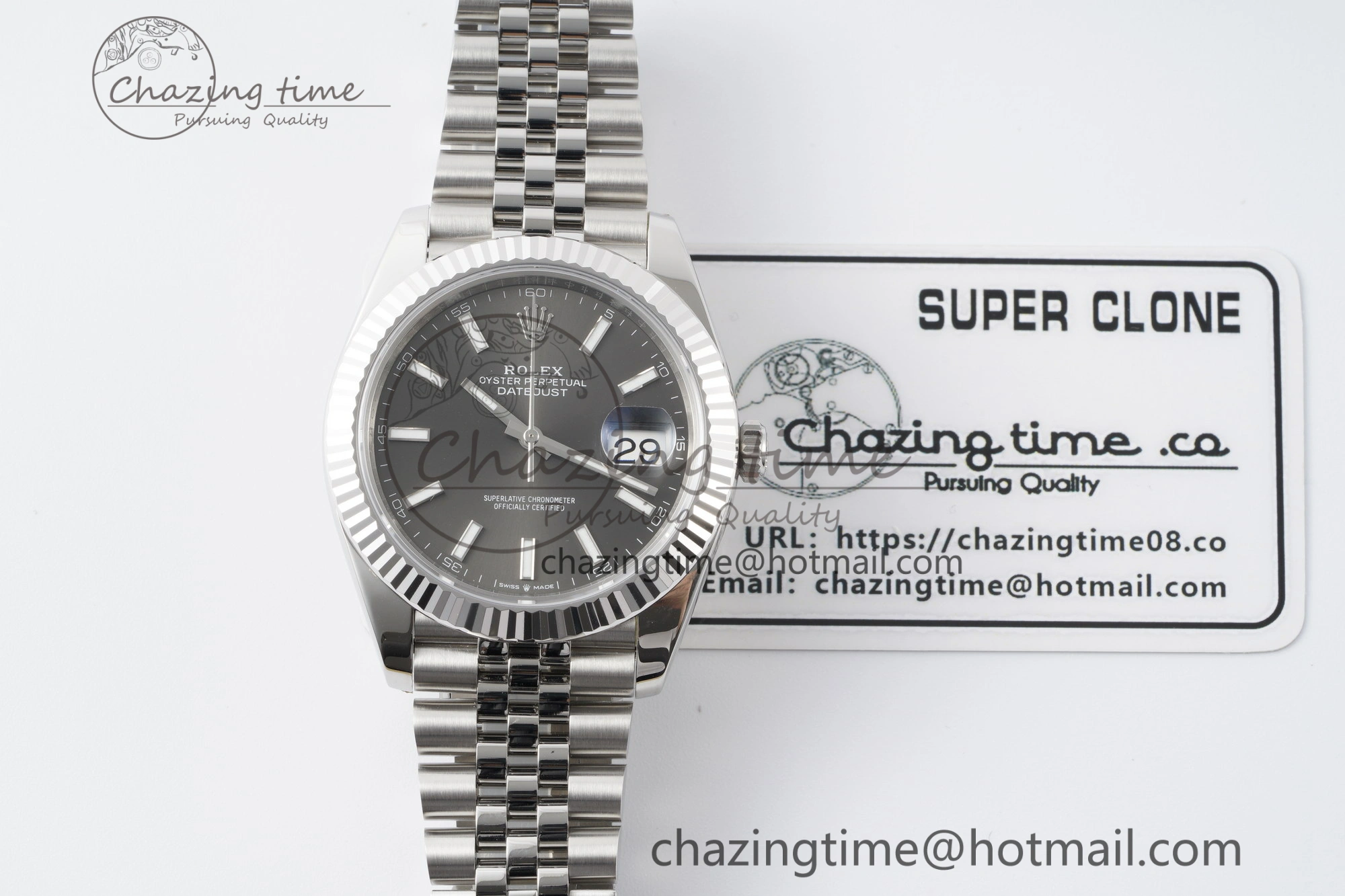 DateJust 41 SS Fluted Bezel KING 1:1 Best Edition 904L Steel Gray Stick Dial on Jubilee Bracelet VR3235