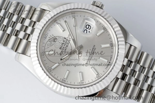 DateJust 41 SS Fluted Bezel KING 1:1 Best Edition 904L Steel Silver Stick Dial on Jubilee Bracelet VR3235