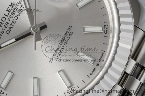 DateJust 41 SS Fluted Bezel KING 1:1 Best Edition 904L Steel Silver Stick Dial on Jubilee Bracelet VR3235