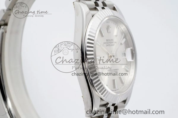 DateJust 41 SS Fluted Bezel KING 1:1 Best Edition 904L Steel Silver Stick Dial on Jubilee Bracelet VR3235