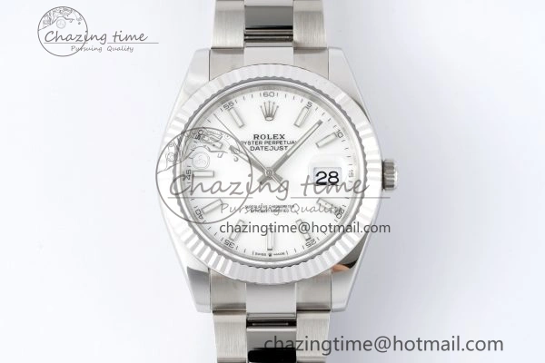 DateJust 41 SS Fluted Bezel KING 1:1 Best Edition 904L Steel White Dial on Oyster Bracelet VR3235