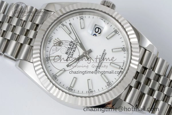 DateJust 41 SS Fluted Bezel KING 1:1 Best Edition 904L Steel White Stick Dial on Jubilee Bracelet VR3235