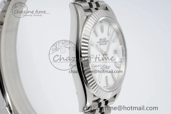 DateJust 41 SS Fluted Bezel KING 1:1 Best Edition 904L Steel White Stick Dial on Jubilee Bracelet VR3235