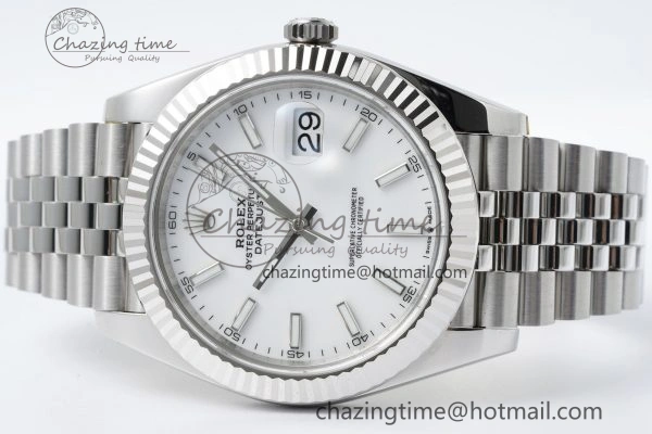 DateJust 41 SS Fluted Bezel KING 1:1 Best Edition 904L Steel White Stick Dial on Jubilee Bracelet VR3235