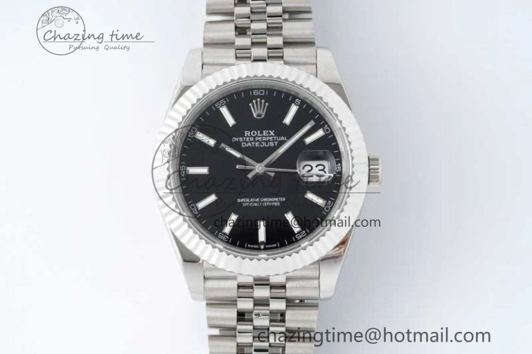 DateJust 41 SS JDF 1:1 Best Edition 904L Steel Black Stick Dial on SS Jubilee Bracelet VR3235 V2