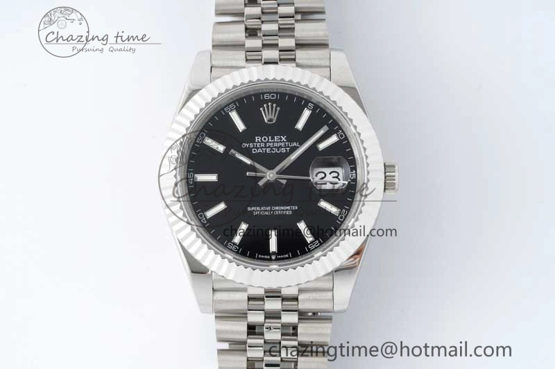 DateJust 41 SS JDF 1:1 Best Edition 904L Steel Black Stick Dial on SS Jubilee Bracelet VR3235 V2