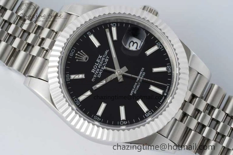 DateJust 41 SS JDF 1:1 Best Edition 904L Steel Black Stick Dial on SS Jubilee Bracelet VR3235 V2
