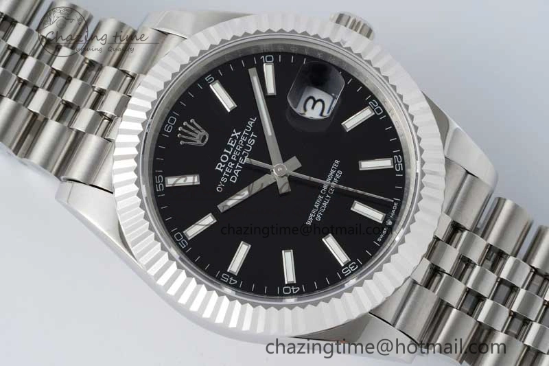 DateJust 41 SS JDF 1:1 Best Edition 904L Steel Black Stick Dial on SS Jubilee Bracelet VR3235 V2