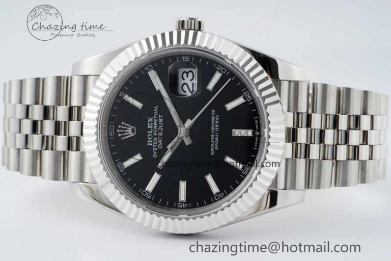 DateJust 41 SS JDF 1:1 Best Edition 904L Steel Black Stick Dial on SS Jubilee Bracelet VR3235 V2