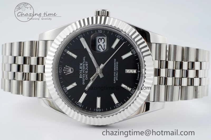 DateJust 41 SS JDF 1:1 Best Edition 904L Steel Black Stick Dial on SS Jubilee Bracelet VR3235 V2