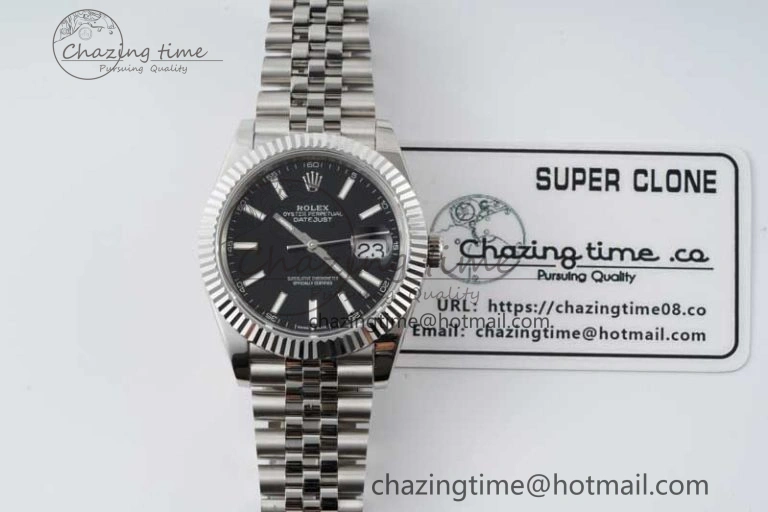 DateJust 41 SS JDF 1:1 Best Edition 904L Steel Black Stick Dial on SS Jubilee Bracelet VR3235 V2