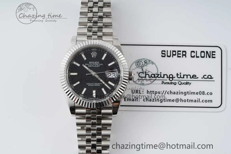 DateJust 41 SS JDF 1:1 Best Edition 904L Steel Black Stick Dial on SS Jubilee Bracelet VR3235 V2