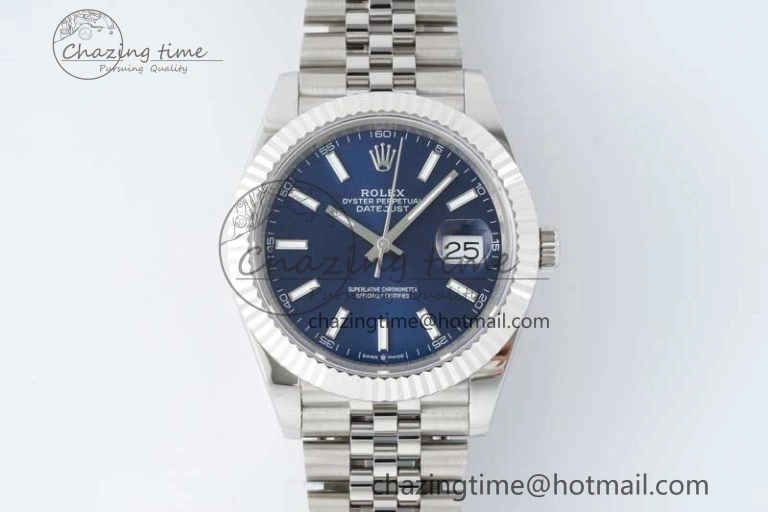 DateJust 41 SS JDF 1:1 Best Edition 904L Steel Blue Stick Dial on SS Jubilee Bracelet VR3235 V2