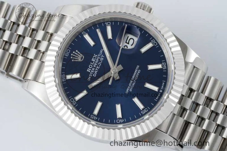 DateJust 41 SS JDF 1:1 Best Edition 904L Steel Blue Stick Dial on SS Jubilee Bracelet VR3235 V2