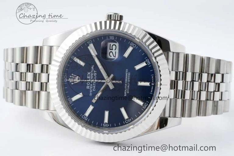 DateJust 41 SS JDF 1:1 Best Edition 904L Steel Blue Stick Dial on SS Jubilee Bracelet VR3235 V2