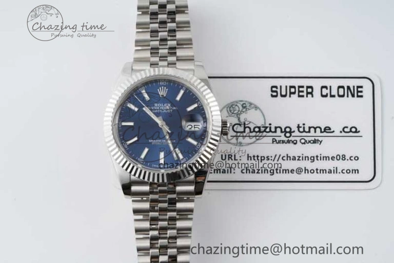 DateJust 41 SS JDF 1:1 Best Edition 904L Steel Blue Stick Dial on SS Jubilee Bracelet VR3235 V2