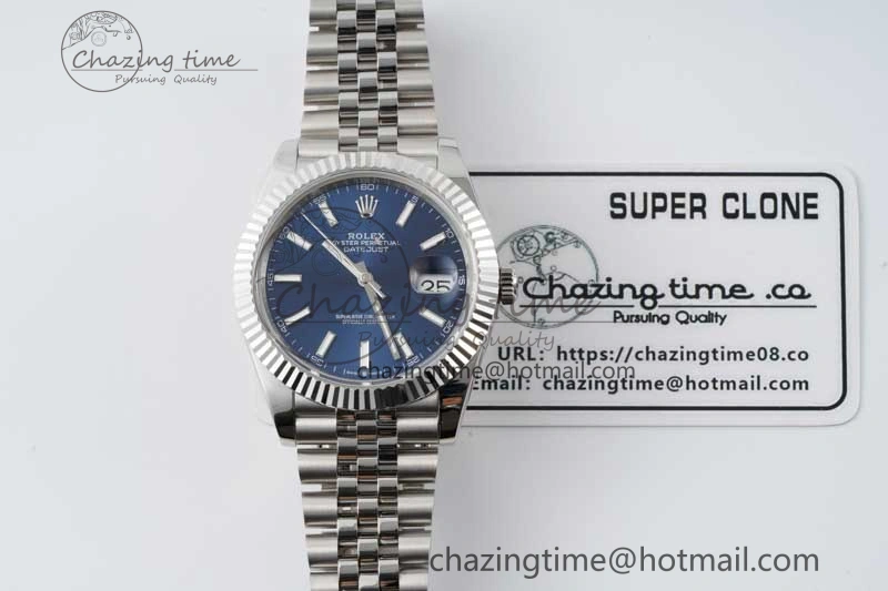 DateJust 41 SS JDF 1:1 Best Edition 904L Steel Blue Stick Dial on SS Jubilee Bracelet VR3235 V2