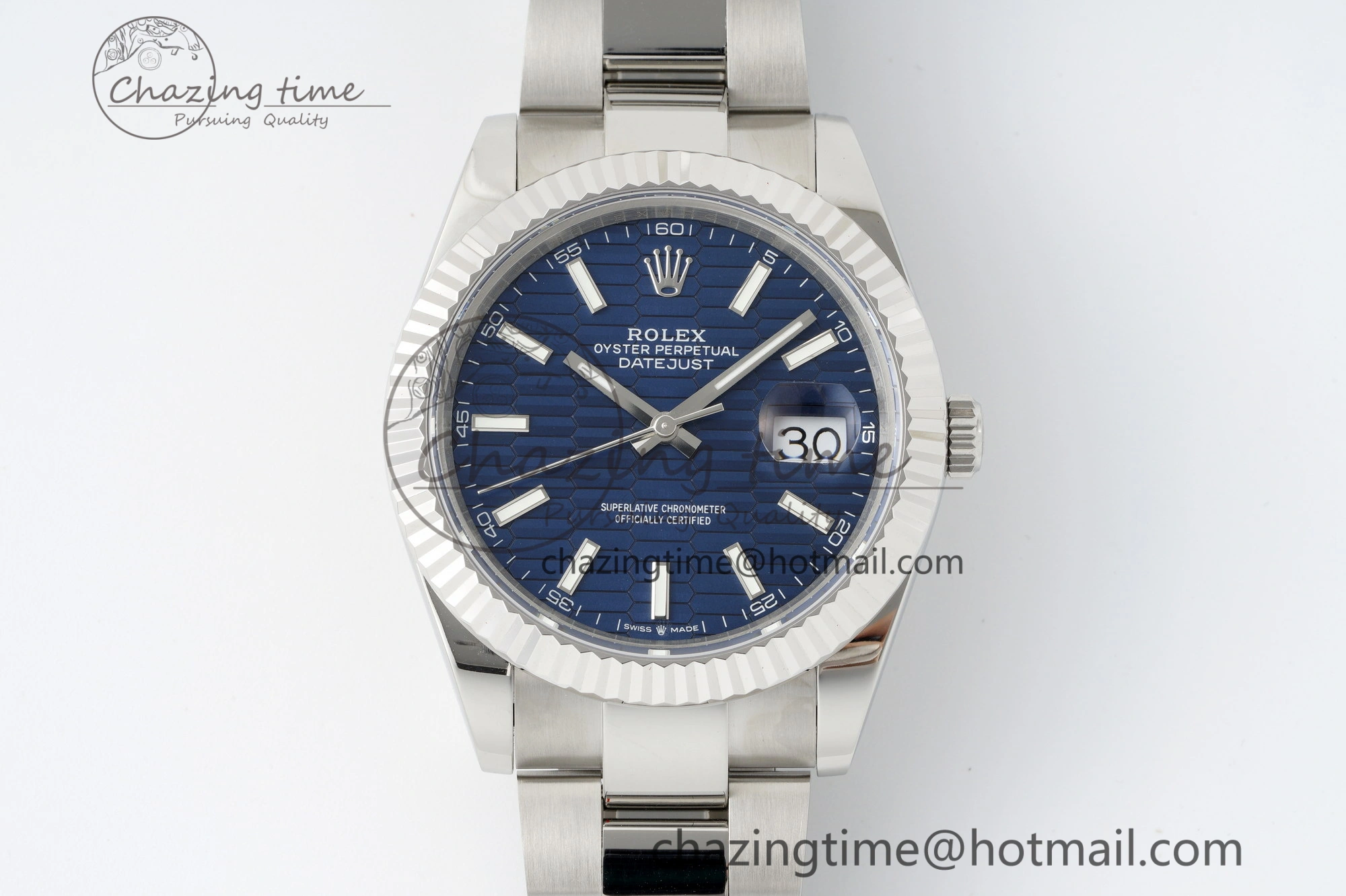 DateJust 41 SS JDF 904L Steel Blue Textured Dial on Oyster Bracelet VR3235 V2