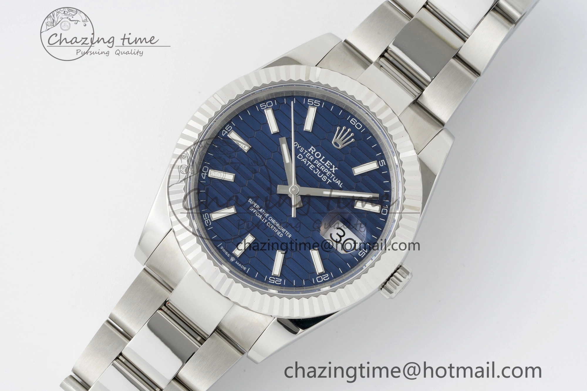 DateJust 41 SS JDF 904L Steel Blue Textured Dial on Oyster Bracelet VR3235 V2