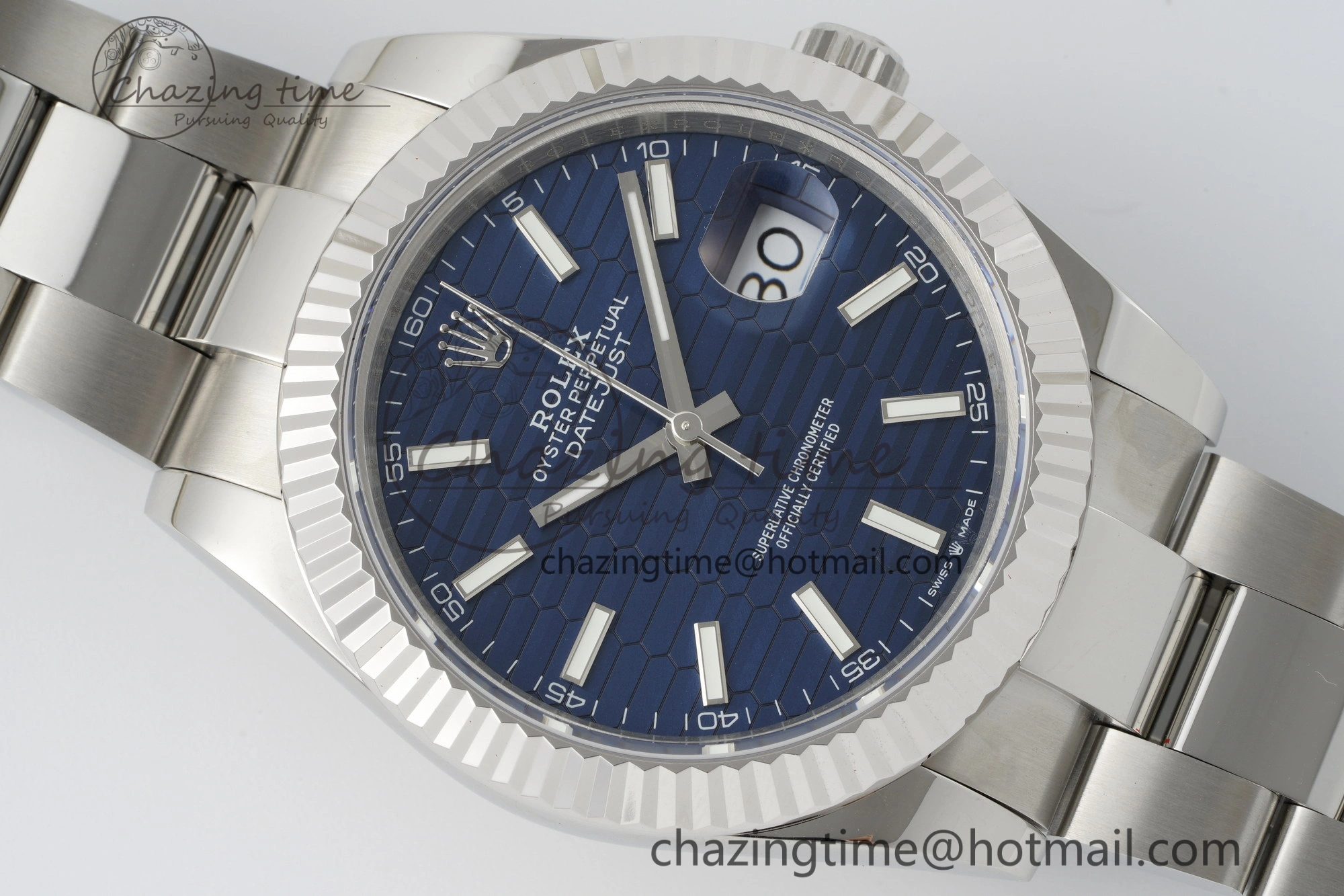 DateJust 41 SS JDF 904L Steel Blue Textured Dial on Oyster Bracelet VR3235 V2
