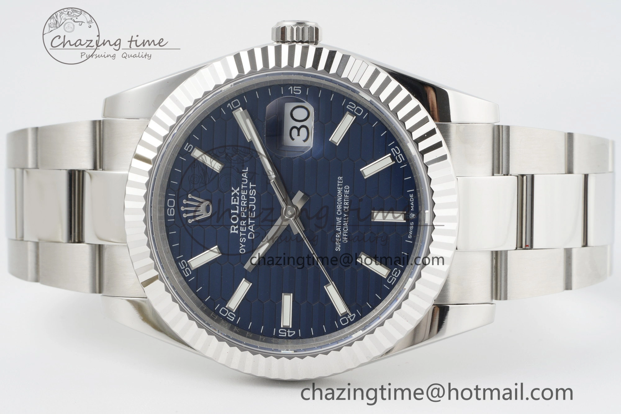 DateJust 41 SS JDF 904L Steel Blue Textured Dial on Oyster Bracelet VR3235 V2