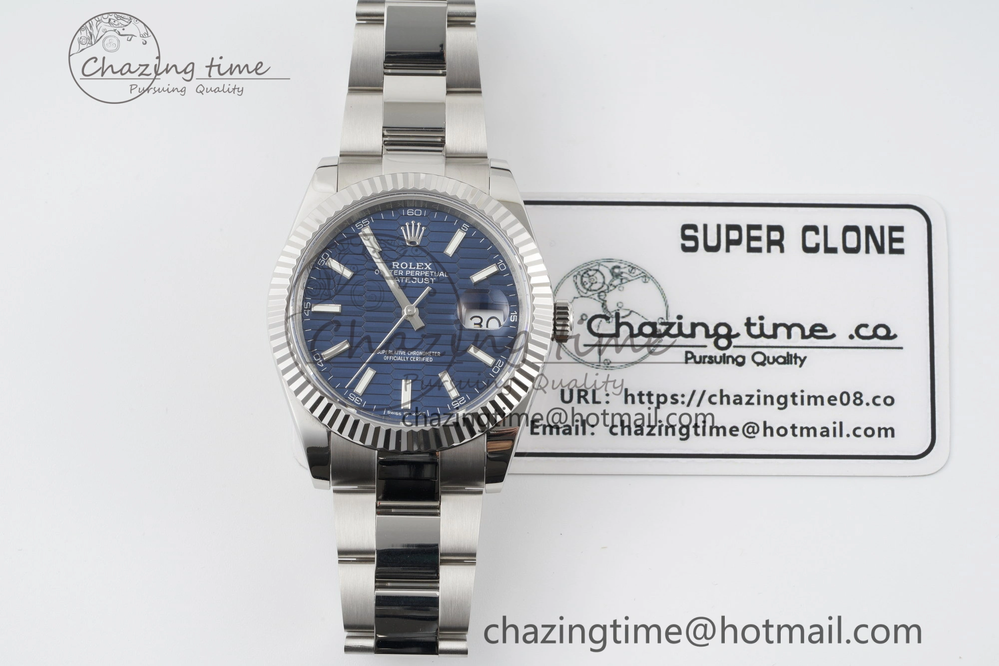 DateJust 41 SS JDF 904L Steel Blue Textured Dial on Oyster Bracelet VR3235 V2