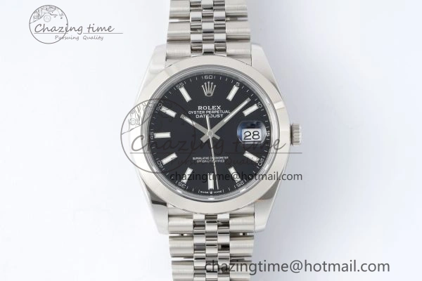 DateJust 41 SS Polished Bezel KING 1:1 Best Edition 904L Steel Black Stick Dial on Jubilee Bracelet VR3235