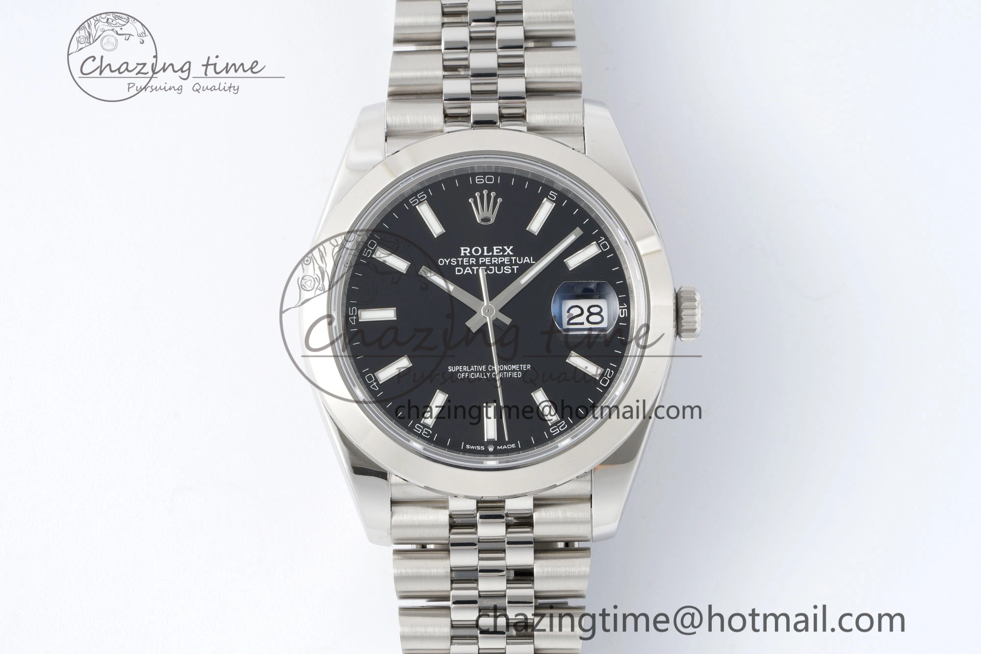 DateJust 41 SS Polished Bezel KING 1:1 Best Edition 904L Steel Black Stick Dial on Jubilee Bracelet VR3235