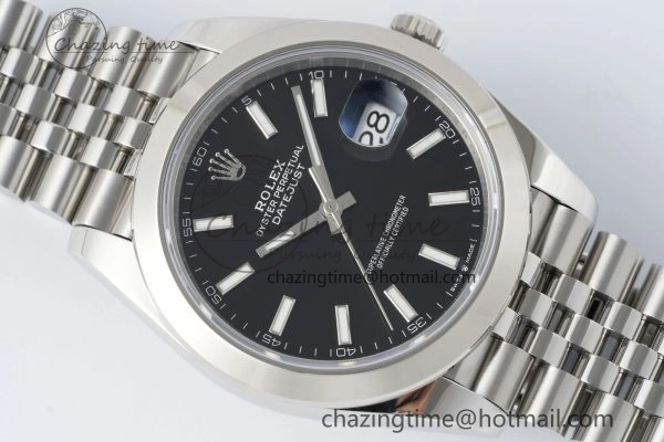 DateJust 41 SS Polished Bezel KING 1:1 Best Edition 904L Steel Black Stick Dial on Jubilee Bracelet VR3235