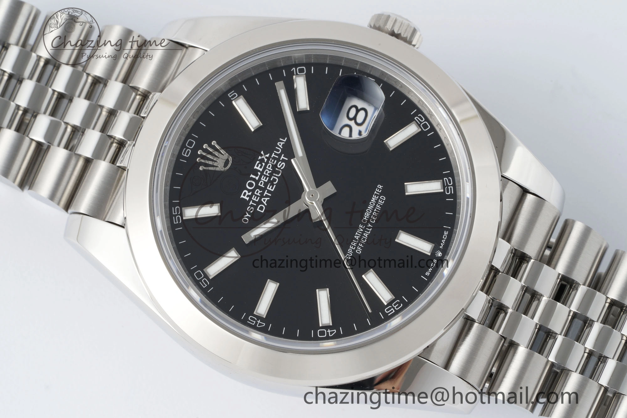 DateJust 41 SS Polished Bezel KING 1:1 Best Edition 904L Steel Black Stick Dial on Jubilee Bracelet VR3235