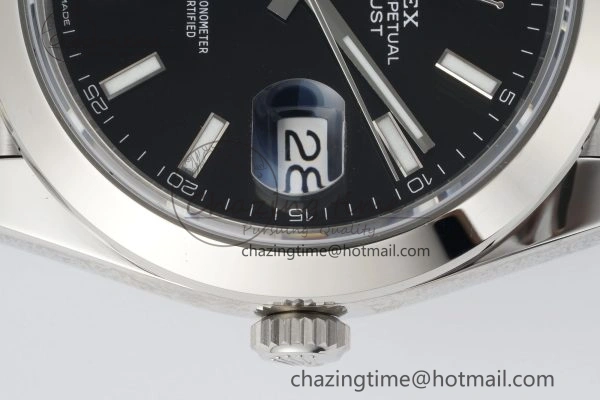 DateJust 41 SS Polished Bezel KING 1:1 Best Edition 904L Steel Black Stick Dial on Jubilee Bracelet VR3235