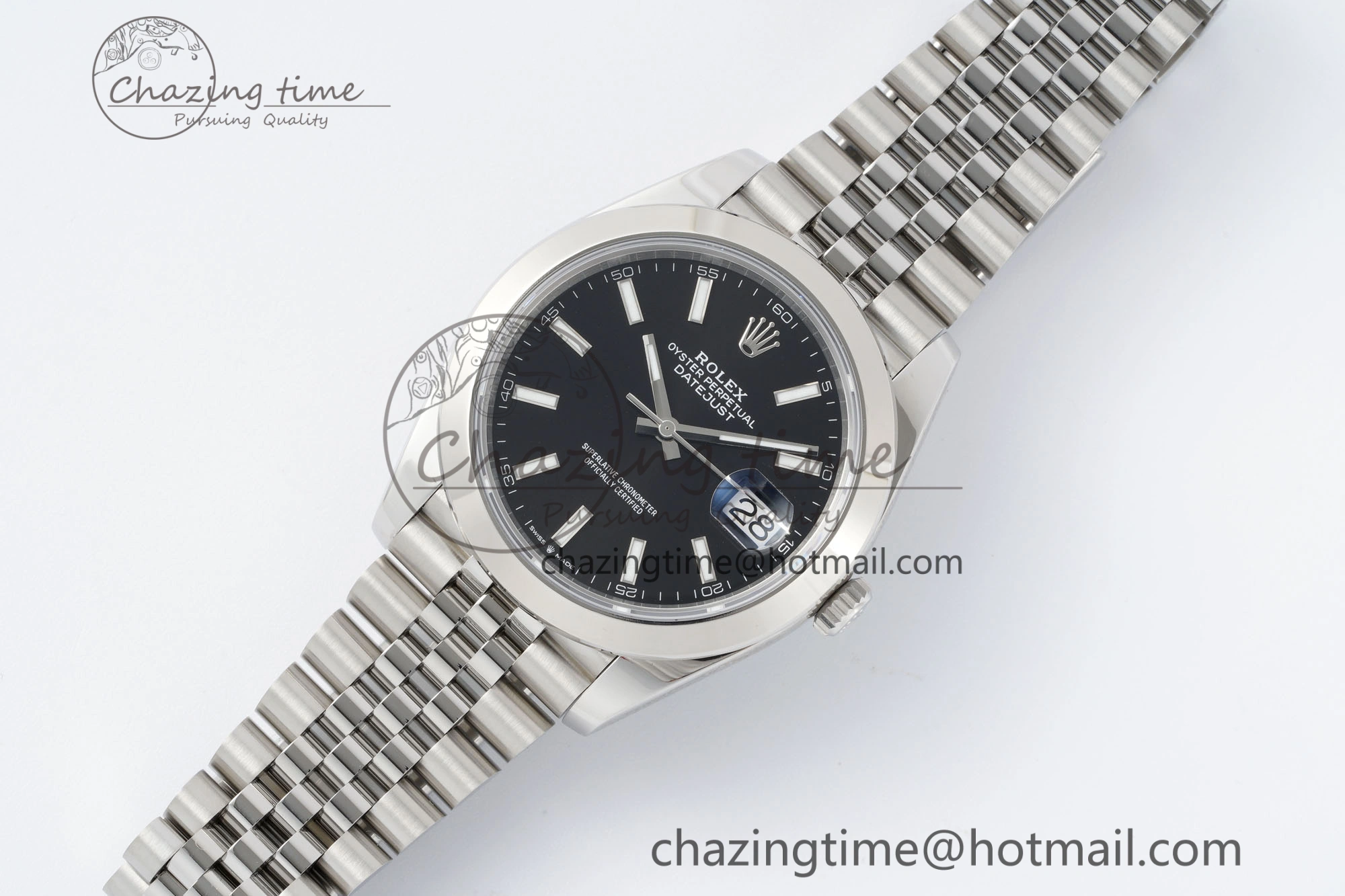 DateJust 41 SS Polished Bezel KING 1:1 Best Edition 904L Steel Black Stick Dial on Jubilee Bracelet VR3235