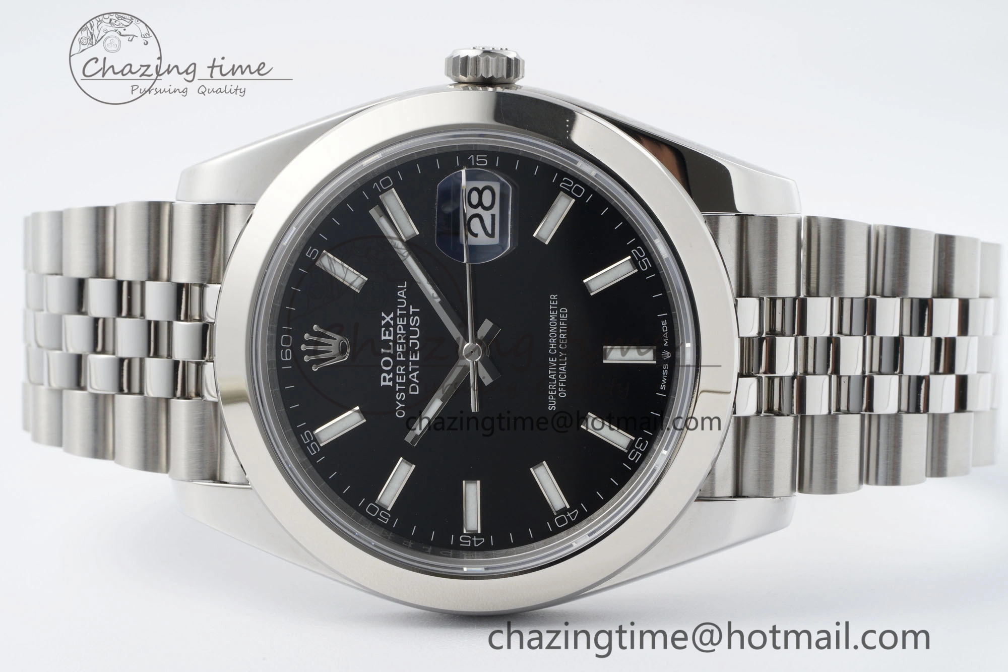 DateJust 41 SS Polished Bezel KING 1:1 Best Edition 904L Steel Black Stick Dial on Jubilee Bracelet VR3235