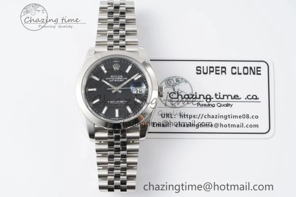 DateJust 41 SS Polished Bezel KING 1:1 Best Edition 904L Steel Black Stick Dial on Jubilee Bracelet VR3235