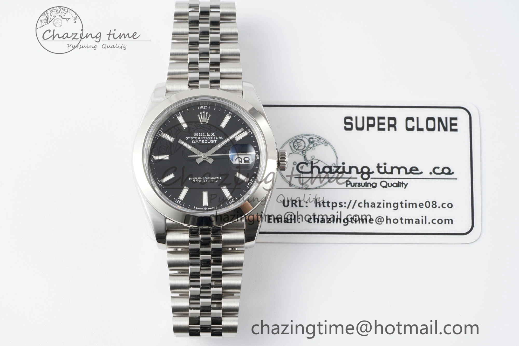 DateJust 41 SS Polished Bezel KING 1:1 Best Edition 904L Steel Black Stick Dial on Jubilee Bracelet VR3235