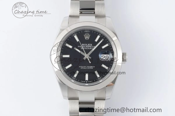 DateJust 41 SS Polished Bezel KING 1:1 Best Edition 904L Steel Black Stick Dial on Oyster Bracelet VR3235