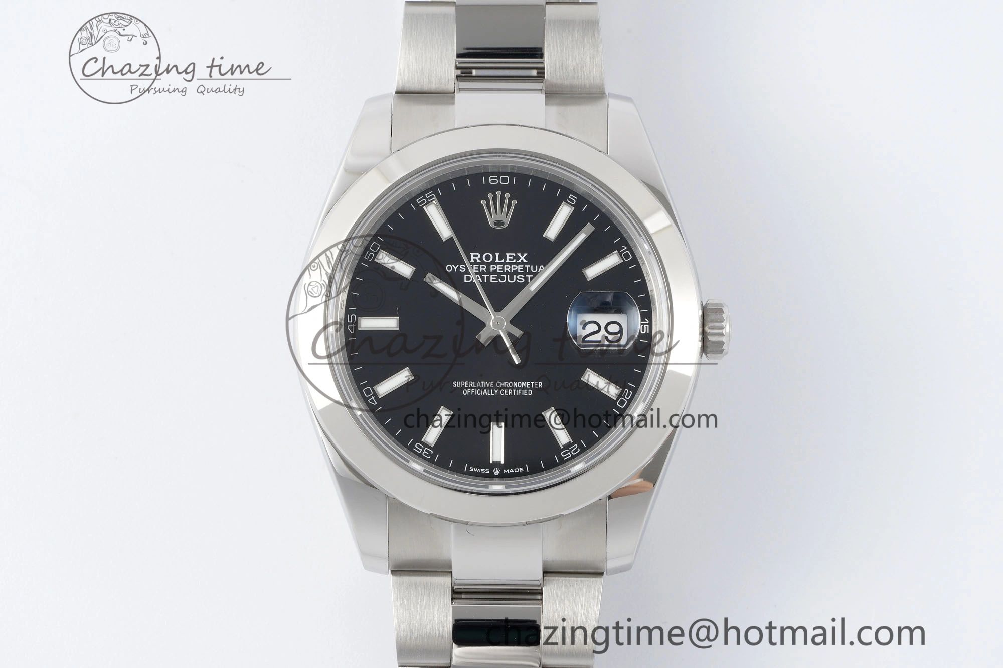 DateJust 41 SS Polished Bezel KING 1:1 Best Edition 904L Steel Black Stick Dial on Oyster Bracelet VR3235