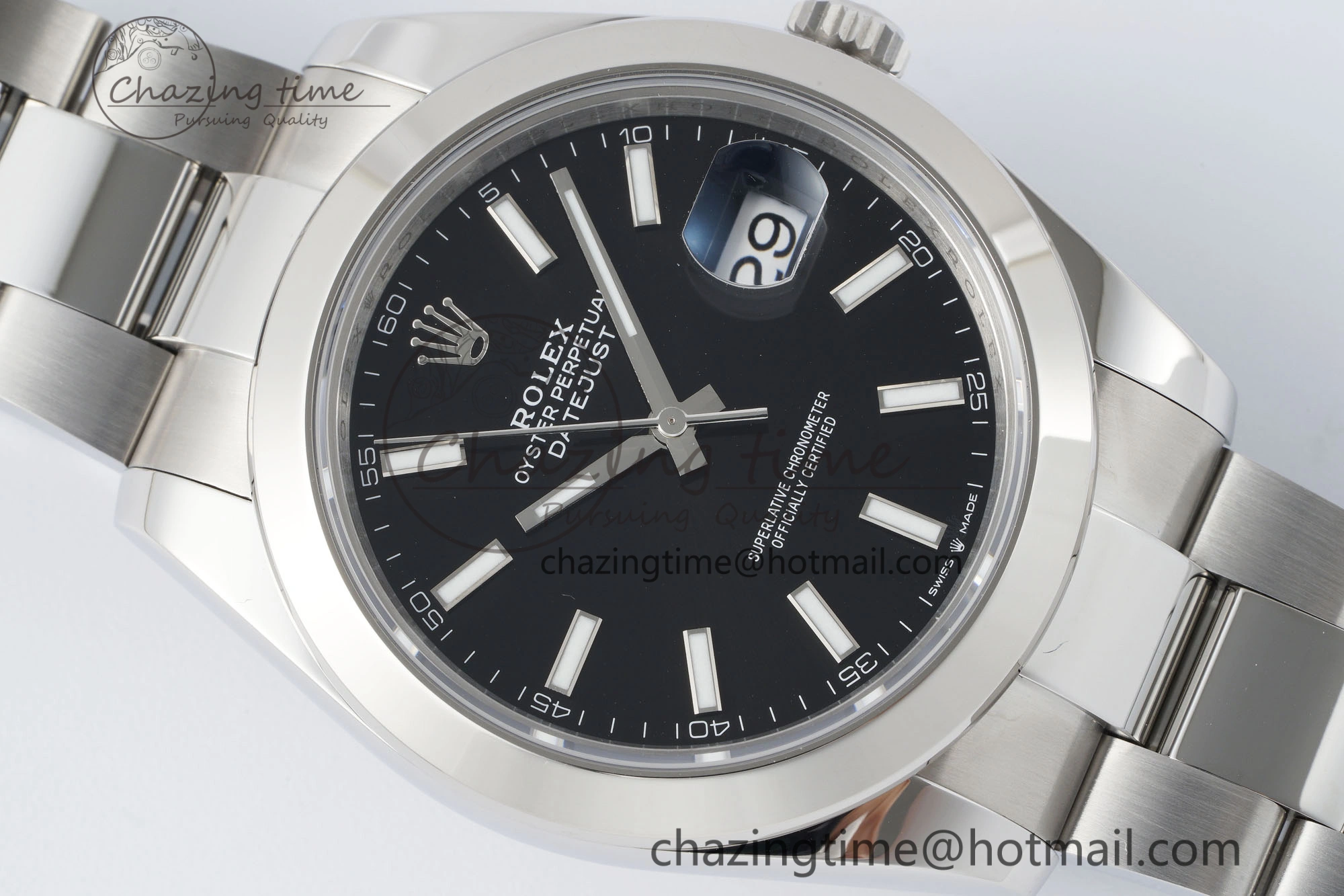 DateJust 41 SS Polished Bezel KING 1:1 Best Edition 904L Steel Black Stick Dial on Oyster Bracelet VR3235
