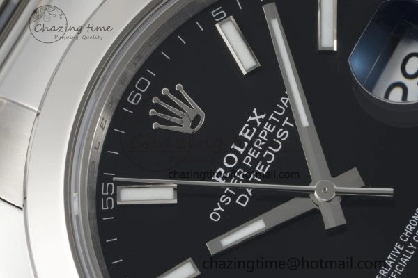 DateJust 41 SS Polished Bezel KING 1:1 Best Edition 904L Steel Black Stick Dial on Oyster Bracelet VR3235