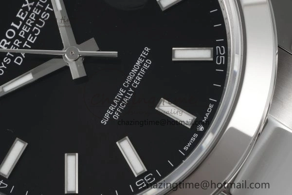 DateJust 41 SS Polished Bezel KING 1:1 Best Edition 904L Steel Black Stick Dial on Oyster Bracelet VR3235