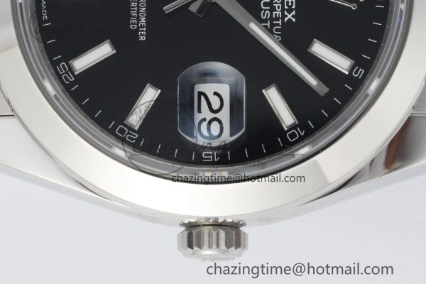DateJust 41 SS Polished Bezel KING 1:1 Best Edition 904L Steel Black Stick Dial on Oyster Bracelet VR3235