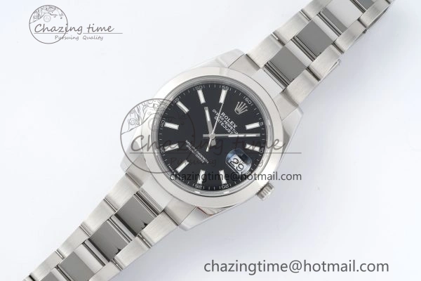 DateJust 41 SS Polished Bezel KING 1:1 Best Edition 904L Steel Black Stick Dial on Oyster Bracelet VR3235