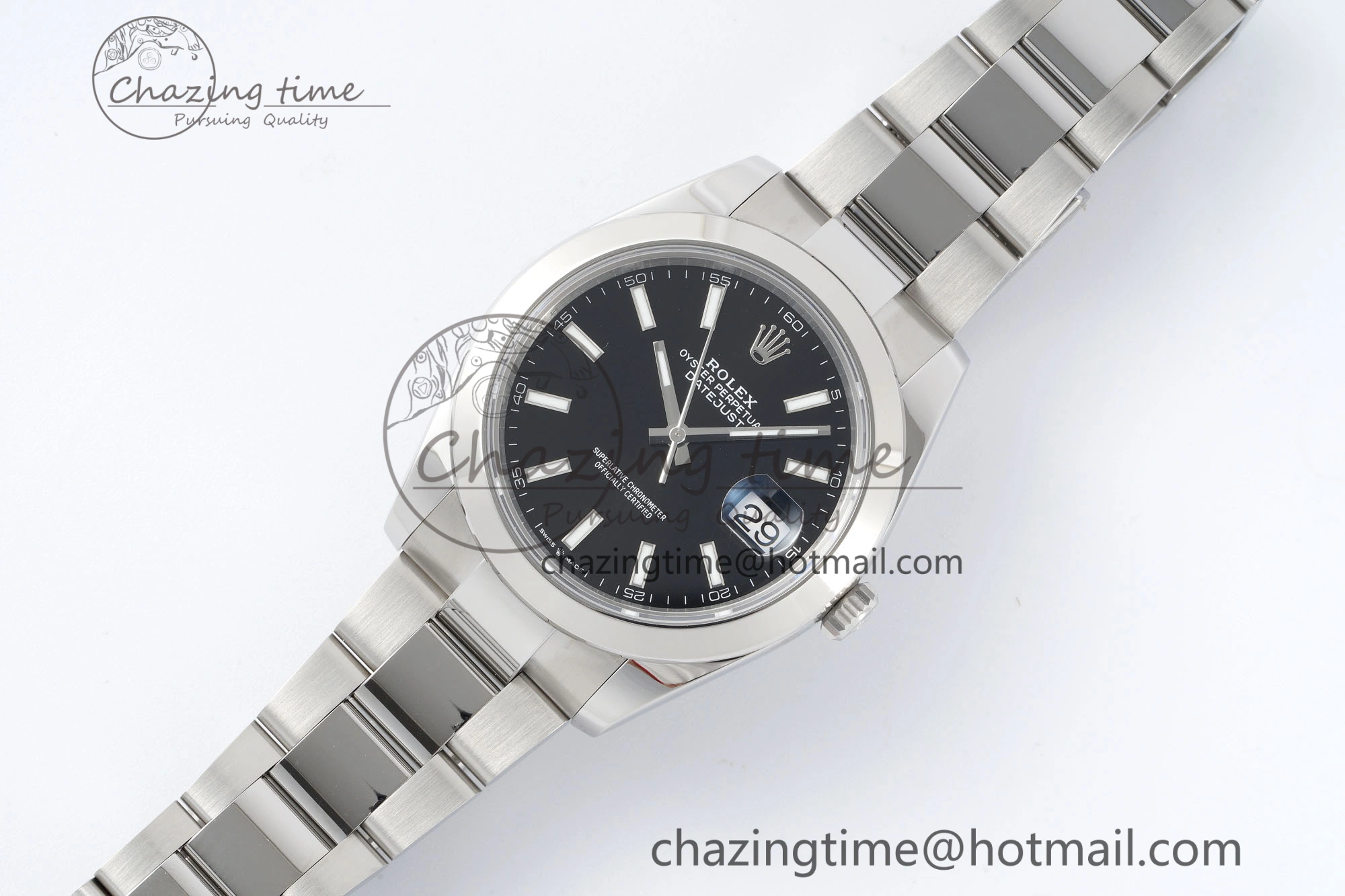 DateJust 41 SS Polished Bezel KING 1:1 Best Edition 904L Steel Black Stick Dial on Oyster Bracelet VR3235